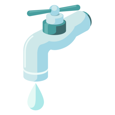 Su damlası izometrik biçimli su musluğu renkli PNG illüstrasyonu