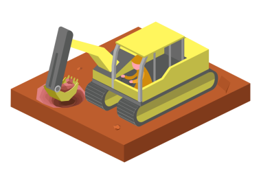 Kazı makinesi zemin izometrik biçim renkli PNG illüstrasyonuName