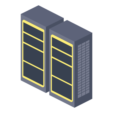 Sunucu rafı izometrik biçim renkli PNG illüstrasyonu