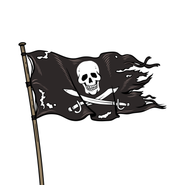 Jolly Roger pop art retro PNG illüstrasyonlu korsan bayrağı. Çizgi roman tarzı taklit.