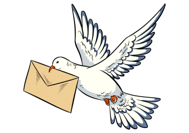 Postal dove bird with letter pop art retro PNG illustration. Çizgi roman tarzı taklit.