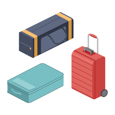 Seyahat çantaları. Renkli minimal izometrik biçim PNG illüstrasyonu