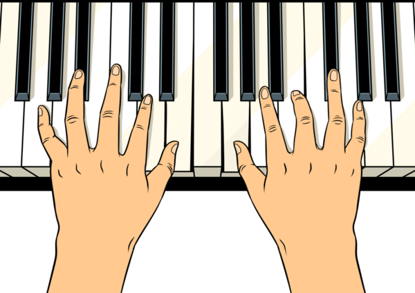 Eller piyano tuşlarının üzerinde, çizgi roman pop sanat retro stili PNG illüstrasyon şeffaf arkaplan