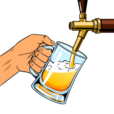 Adam bira bardağına bira dolduruyor. El sanatları, şeffaf arkaplan ile çizilmiş PNG çizimi.