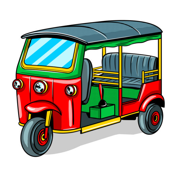 Otomatik triportör, şeffaf arka planlı PNG çizimi. Çizgi roman tarzı taklit