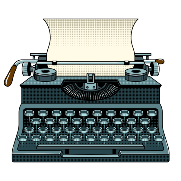 Klasik mekanik daktilo pop sanat tarzı PNG illüstrasyonu. Çizgi roman tarzı taklit
