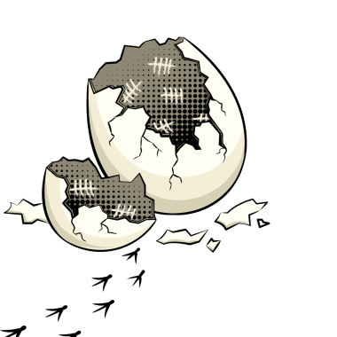 Zaman damgalı yumurta kabuğu pop sanat retro PNG çizimi. Yumurta hapishanesi metaforu. Çizgi roman tarzı taklit.