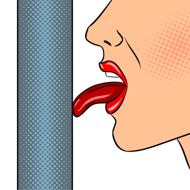 Metal boru pop sanat retro PNG illüstrasyonuna dil donması. Çizgi roman tarzı taklit.