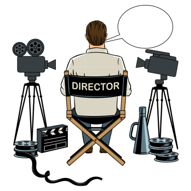 Sette sahne yönetmeni Pop Art retro PNG illüstrasyon. Çizgi roman tarzı taklit.