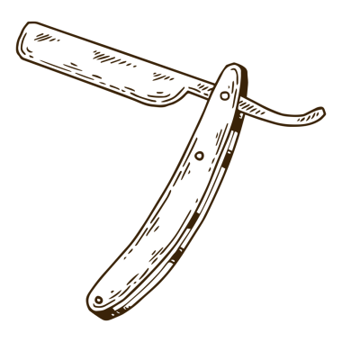 Berber aleti düz jilet oymalı PNG çizimi. Esmer bir geçmişi var. Tahta sitili taklit. El çizimi resim.