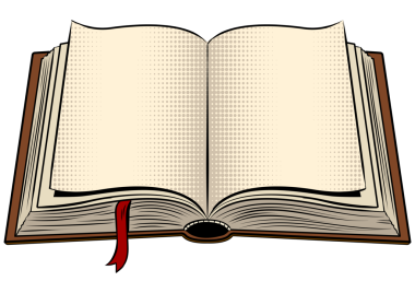 Açık kitap pop sanat retro PNG illüstrasyonu. Beyaz arkaplandaki izole görüntü. Çizgi roman tarzı taklit.