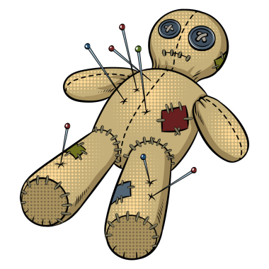 Voodoo bebeği pop sanat retro PNG çizimi. Beyaz arkaplandaki izole görüntü. Çizgi roman tarzı taklit.