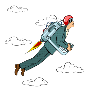 Jet-pack 'te uçan adam popüler sanat tarzı PNG illüstrasyonu. İnsan illüstrasyonu. Çizgi roman tarzı taklit. Antika retro tarzı.