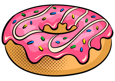 Donut pop sanat retro PNG illüstrasyonu. Beyaz arkaplandaki izole görüntü. Çizgi roman tarzı taklit.