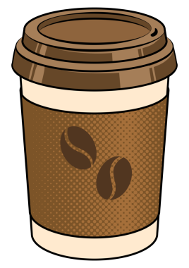 Çizgi film kahve fincanı pop sanat retro PNG illüstrasyonu. Beyaz arkaplandaki izole görüntü. Çizgi roman tarzı taklit.