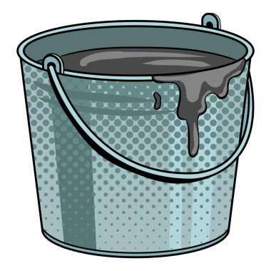 İçinde çimento harcı, pop sanat retro PNG illüstrasyonu olan kova. Beyaz arkaplandaki izole görüntü. Çizgi roman tarzı taklit.