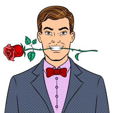 Gül çiçekli pop sanatı olan adam PNG illüstrasyonu