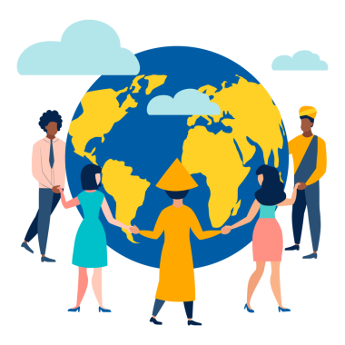 İnsanlar dünyanın etrafında dans ediyorlar.