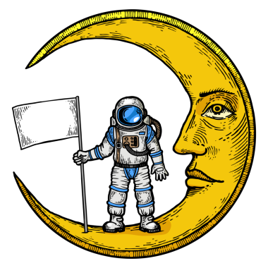 Astronot beyaz bayrağı ay rengi kabartması