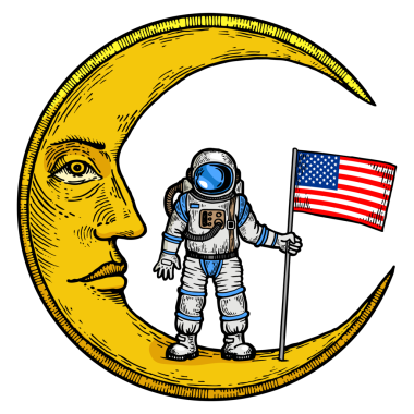 Astronot Amerikan bayrağı ay rengi kabartması