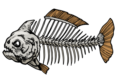 Pirana balığı iskelet rengi kabartma.