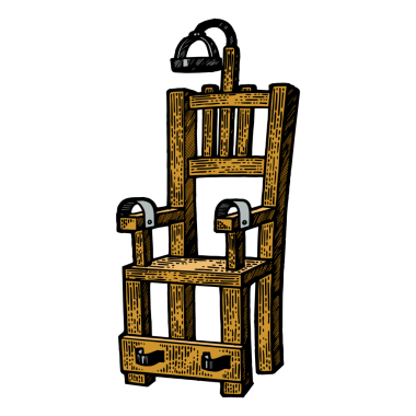 Elektrikli sandalye infaz aleti renk çizimi PNG çizimi. Tahta sitili taklit. Siyah beyaz el çizimi resim.