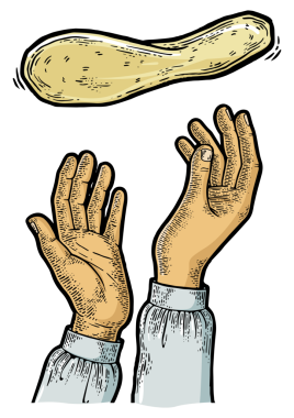 Pizza uçuşu ve pizzacının elleri PNG 'yi çiziyor.