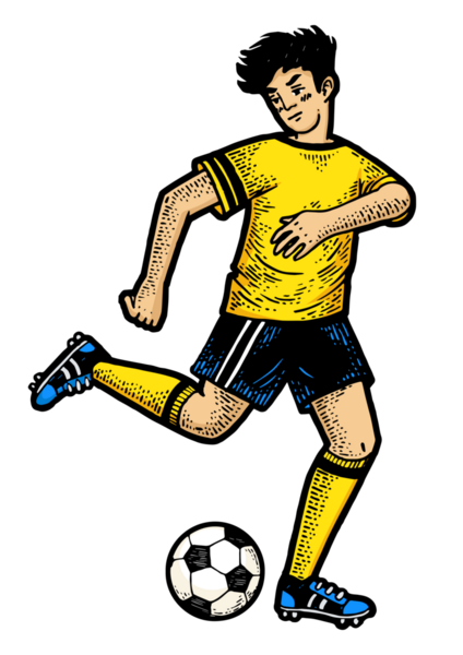 Top skeci kabartmalı PNG ile futbol oyuncusu