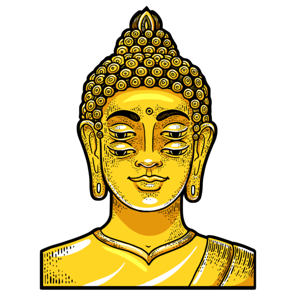 Dört göz Buddha altın heykel çizimi PNG