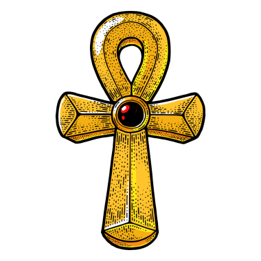 Ankh Antik Mısır yaşam sembolü kabartma PNG çizimi. Tişört giysisi baskısı tasarımı. Çizik tahtası taklidi. Siyah beyaz el çizimi resim.