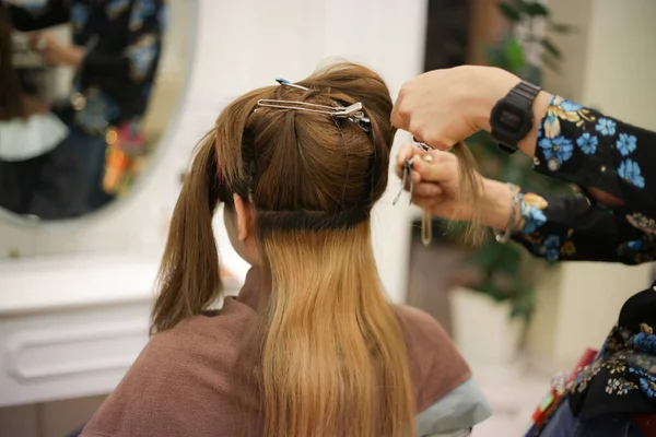 Male Hairdresser Tying Woman Hair —  Fotos de Stock
