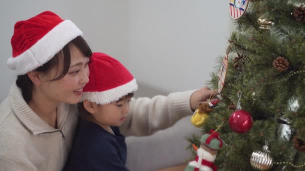 Parents Children Christmas Tree Decorations — Stockvideo