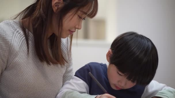 Parents Children Practicing Calligraphy — Vídeos de Stock