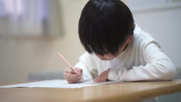 Εικόνα Ενός Αγοριού Που Σπουδάζει Στο Σπίτι — Αρχείο Βίντεο