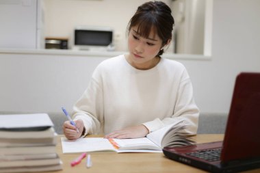 woman studying with a laptop