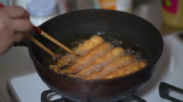 Woman Frying Shrimp Tempura — Video