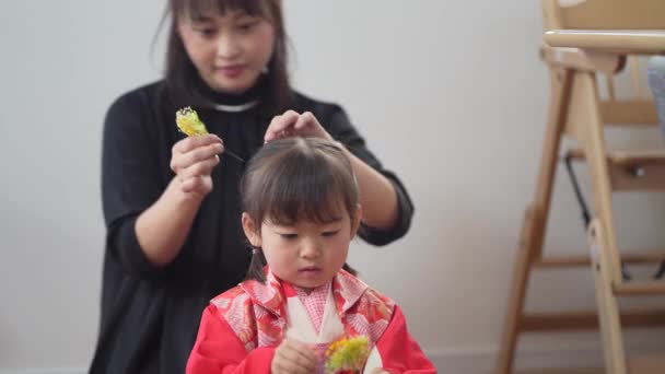 Parent Child Wearing Hair Ornaments Shichigosan Image — Video Stock