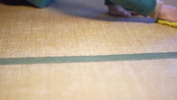 Woman Wiping Tatami Wrong Way Wipe — Vídeo de stock