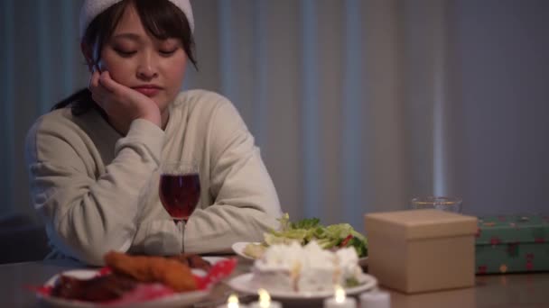 Woman Spending Christmas Alone — Video Stock