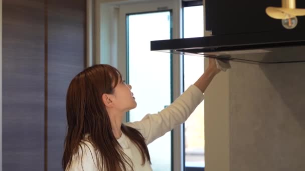 Woman Cleaning Ventilation Fan — 图库视频影像