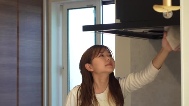 Woman Cleaning Ventilation Fan — Vídeo de stock