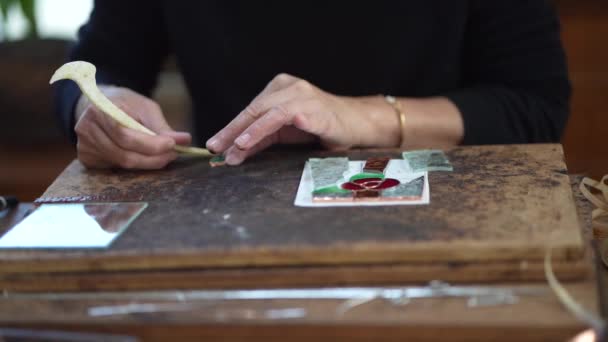 Woman Making Stained Glass Mirror — Stockvideo