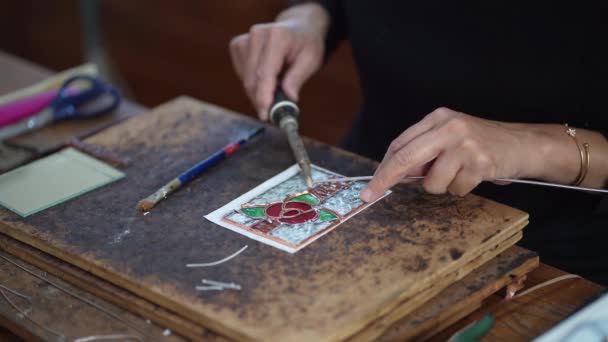Woman Making Stained Glass Work — Wideo stockowe
