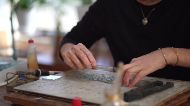 Woman Making Stained Glass Work — Stok Video