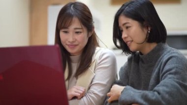 woman looking at photos on computer