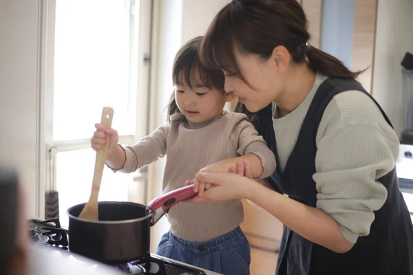 Parent Child Cooking — Foto de Stock