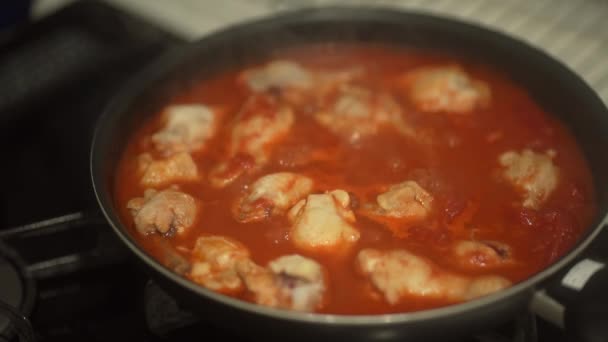 Hoe Tomatenstoofpot Maken Voor Kippenvleugels — Stockvideo