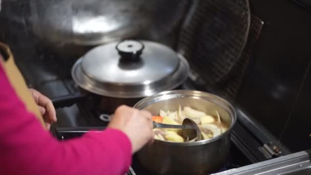 Frauen Die Fleisch Und Kartoffeln Zubereiten — Stockvideo