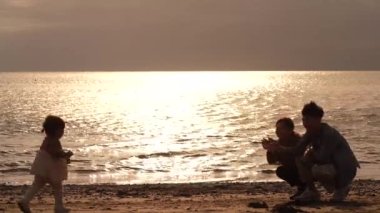 Ebeveyn ve çocuk sahilde oynuyorlar.