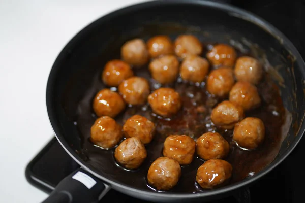 How Make Meatballs Sweet Sour Sauce — Stock Photo, Image